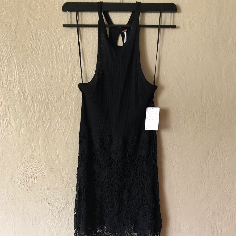 NWT BLACK Free People Halter + Lace Dress S
